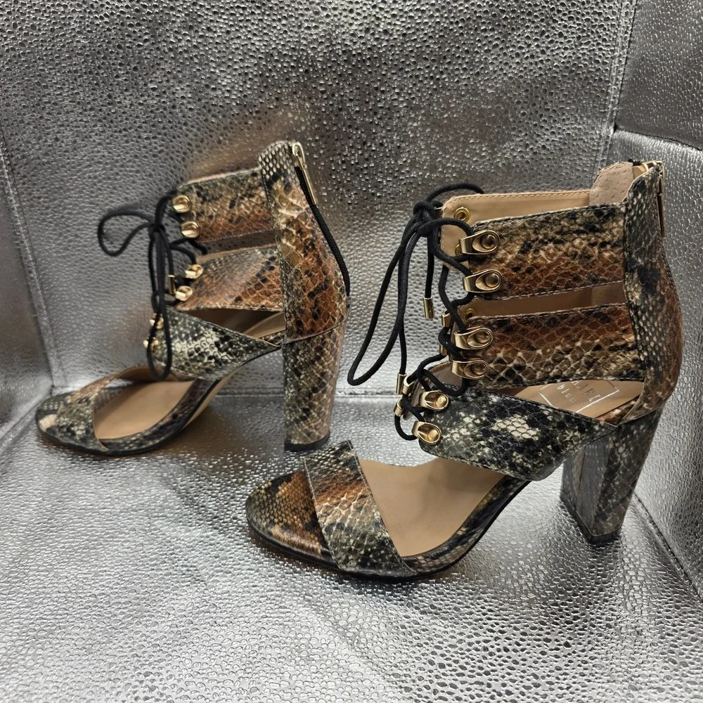 KAARI blue Arianna Snake Skin Ankle Sandals Women 7.5 M 3